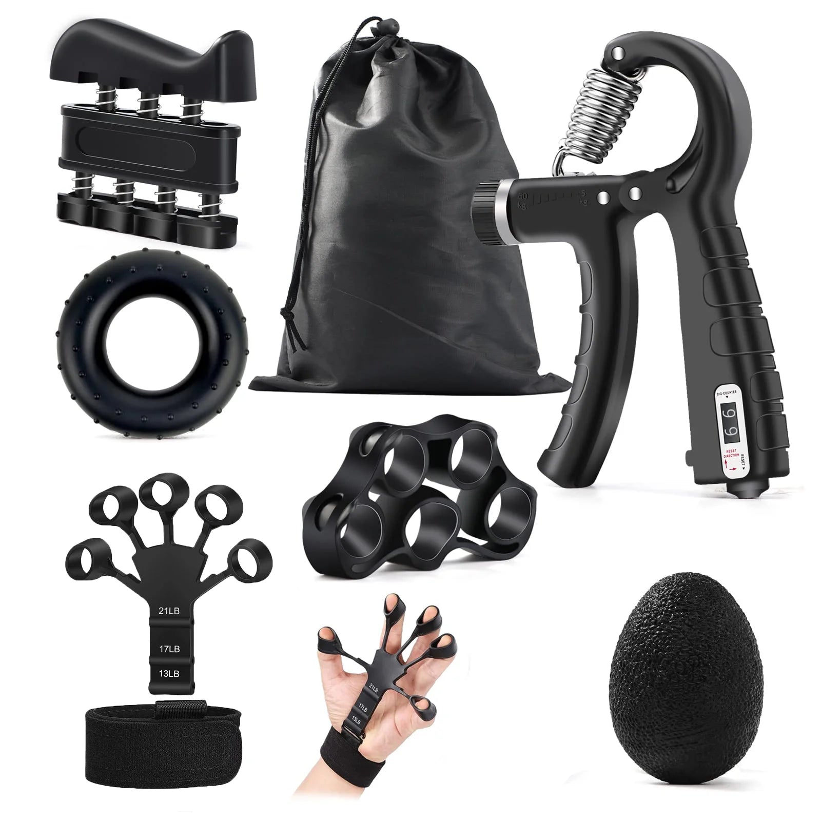Adjustable Hand Strengthener Kit 5-60kg with Finger Exerciser - Strength Trainer for Hands, Forearm and Muscle Rehabilitation