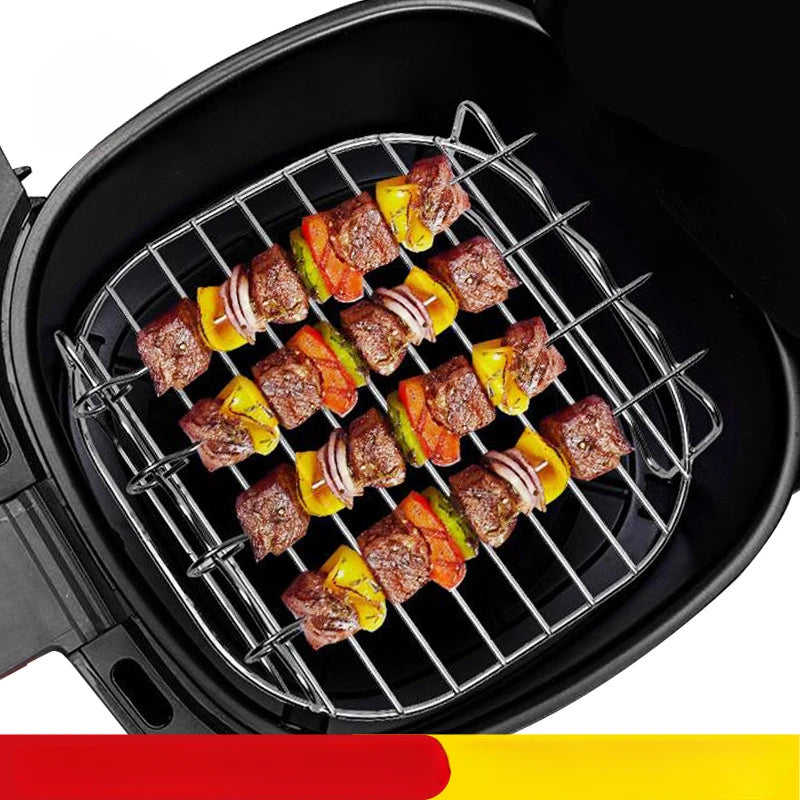 Outdoor BBQ Grill Set – Stainless Steel Skewers, Square Grill & Air Fryer Steamer with Barbecue Bracket