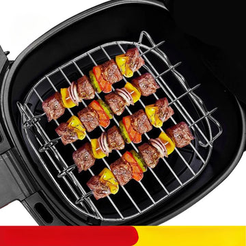 Outdoor BBQ Grill Set – Stainless Steel Skewers, Square Grill & Air Fryer Steamer with Barbecue Bracket