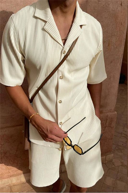 Men’s Summer Corduroy Shirt Shorts Set