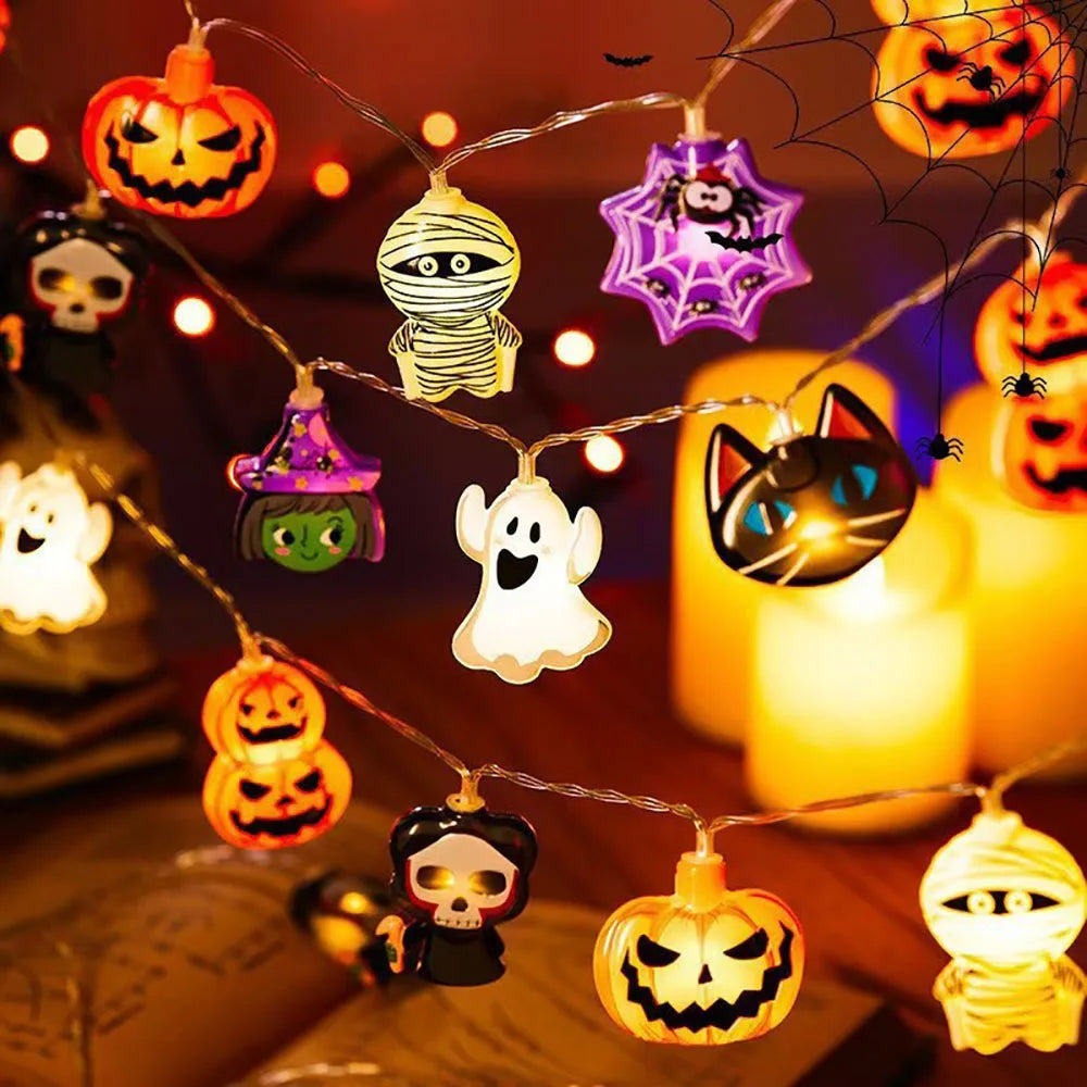Halloween LED String Lights – Pumpkin, Ghost & Spider Web Hanging Lamps | Festive Indoor & Outdoor Decoration Props