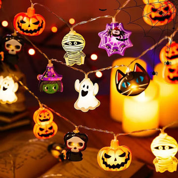 Halloween LED String Lights – Pumpkin, Ghost & Spider Web Hanging Lamps | Festive Indoor & Outdoor Decoration Props