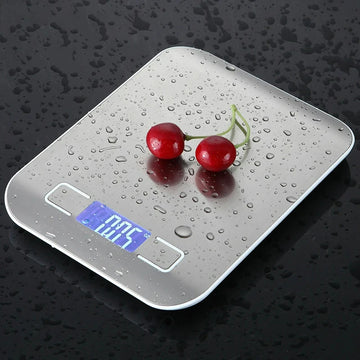 Rechargeable Digital Kitchen Scale in Stainless Steel with LCD Display - 5kg/10kg | High Precision for Food, Jewellery and Bakery