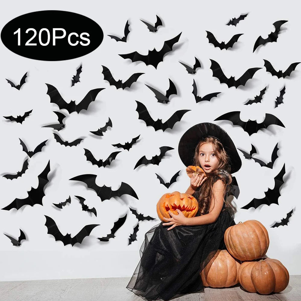 3D Halloween Bat Wall Decorations – Black PVC Bats Stickers for Home Decor | Scary Wall Props for Halloween Party