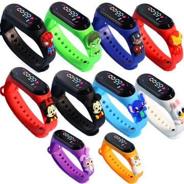 Relógio Infantil Fashion Personagens Desenho – LED Touch, Esportivo, Resistente à Água para Meninas e Meninos