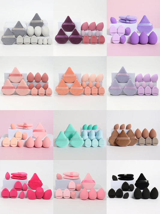 12-Piece Makeup Sponge Set – 3 Powder Puffs, 3 Mini Air Cushion Puffs, 3 Beauty Blenders & 3 Mini Sponges for Perfect Makeup