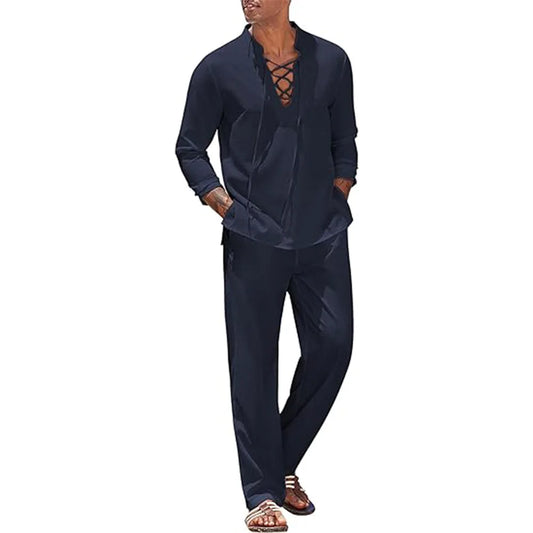 Men’s Cotton Linen Shirt Pants Set