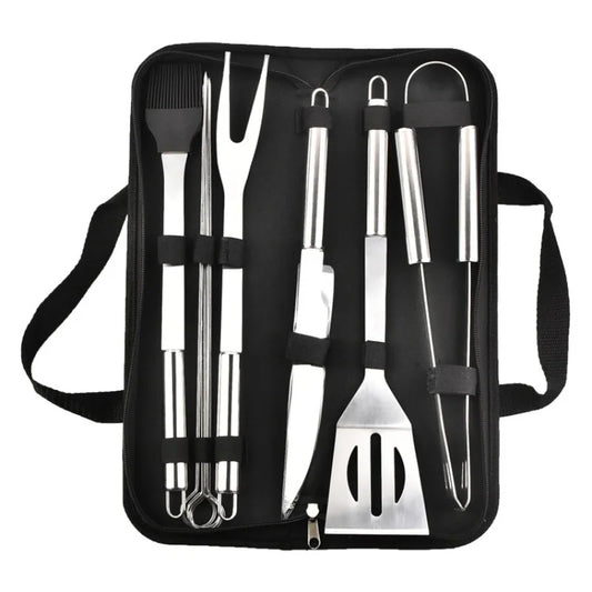 Stainless Steel BBQ Tool Set – Portable Outdoor Barbecue Combination with Storage Bag for Grilling & Baking