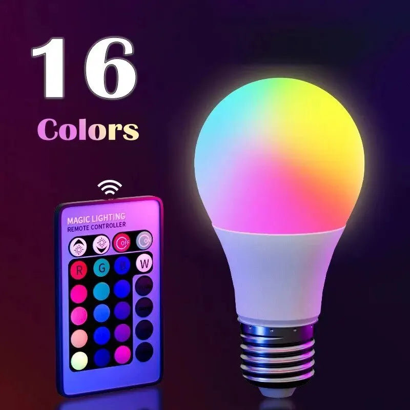 RGB LED Lamp 16 Colours E27 220V - Remote Control 24 Keys, Dimmable Lighting for Residential Environments