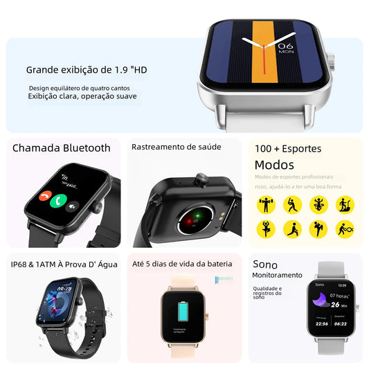 COLMI P81 Smartwatch com Chamadas – Tela 1.9", Monitoramento de Saúde 24h, 100+ Modos Esportivos e Bluetooth para Homens e Mulheres