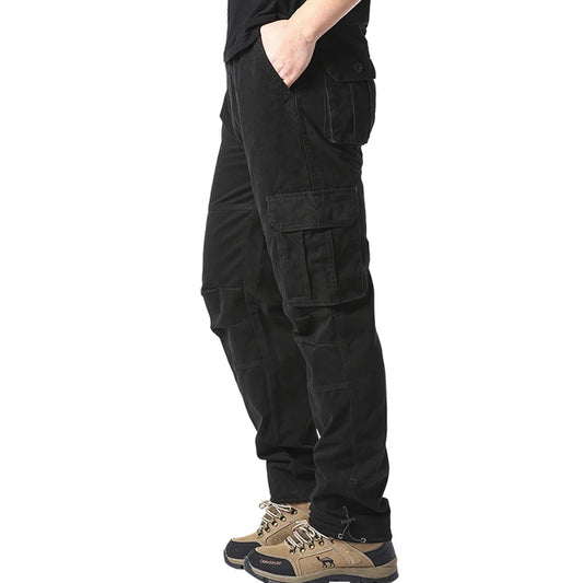 Men’s Large Pocket Cargo Pants – Cotton Tactical Joggers with Elastic Waist | Loose Outdoor Work & Sports Trousers