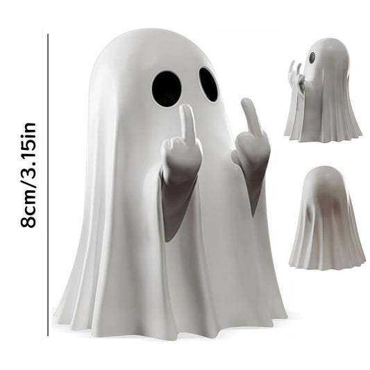Cute Middle Finger Ghost Figurine – Small Halloween Home Decor | Adorable Horror Statue & Coffee Table Centerpiece