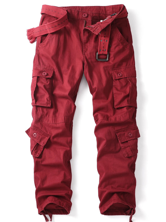 AKARMY Men’s Cargo Trousers – Cotton Camo Work & Hiking Pants with 8 Pockets (No Belt)