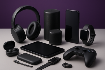 audio e gadget hub collectiono with background #4E148C
