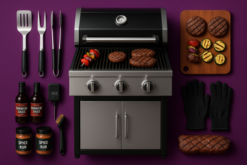 create a barbecue collection of products with this background #4E148C